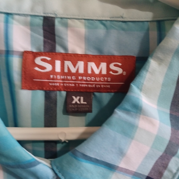 Simms Womens XL Big Sky Blue Plaid Button-Up Shirt Water Resistant - Picture 3 of 11